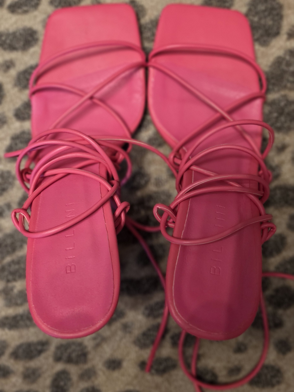 Billini Hot Pink Lace-Up Square Toe Mules Leather Sz 9